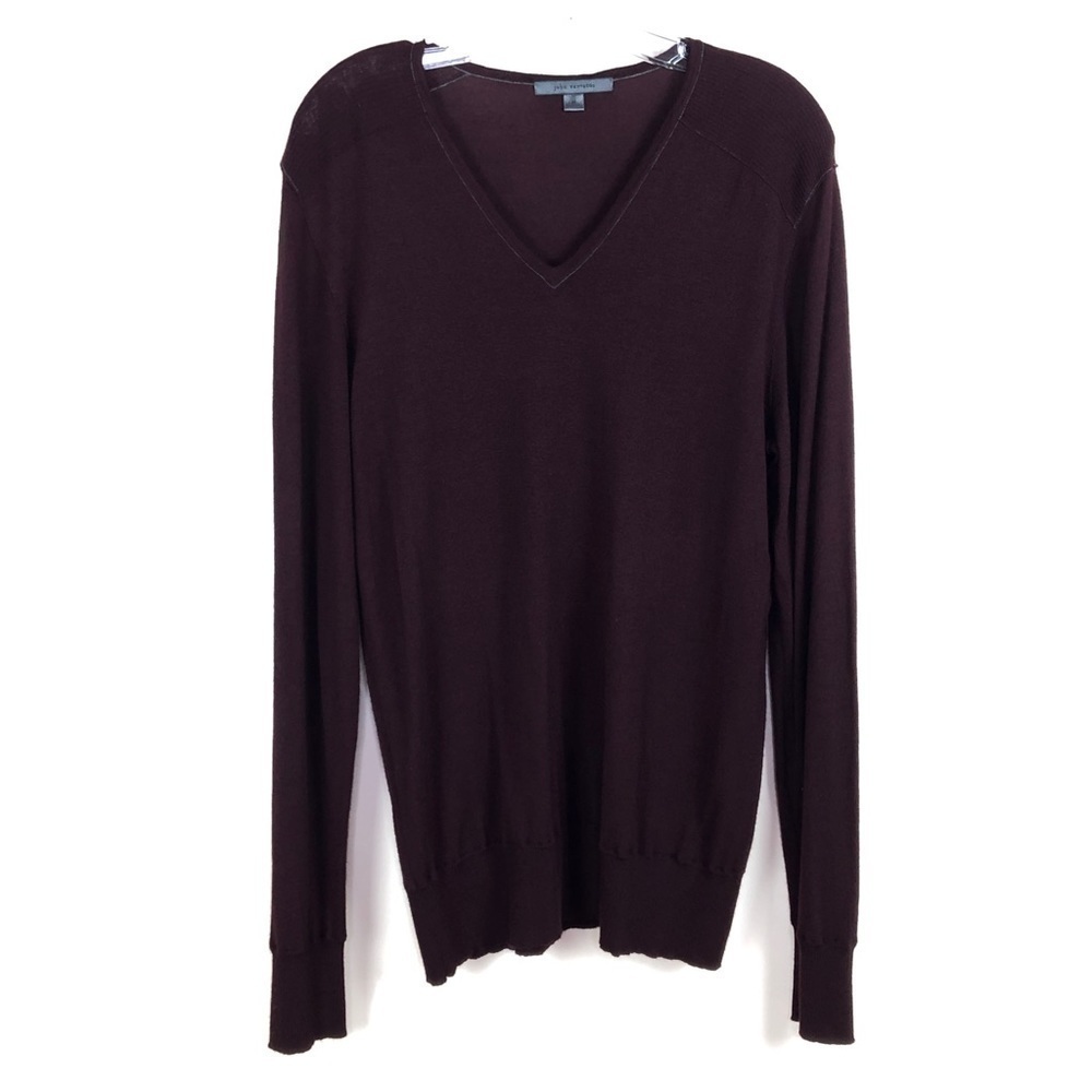 John Varvatos burgundy v-neck 100% merino wool sweater - Picture 4 of 11
